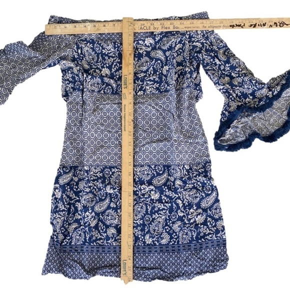 Lulus Dress Off Shoulder Open Back Mini Navy and White Women’s Size XS - Picture 9 of 11